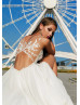 Ivory Lace Chiffon Keyhole Back Slit Exclusive Wedding Dress